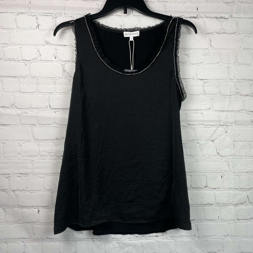 Warehouse Black Embellished Tank Top Size 10